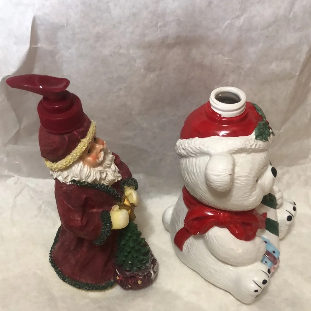 Two Hand Soap/Lotion Dispensers - Santa is resin & the Bear is ceramic